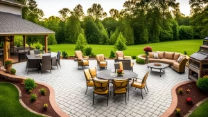 Beautiful backyard landscaping and patio at Lake of the Ozarks
