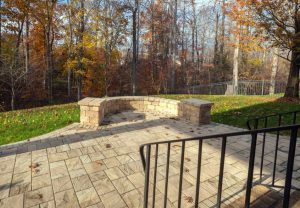 Completed backyard patio outdoor living area overlooking Lake of the Ozarks