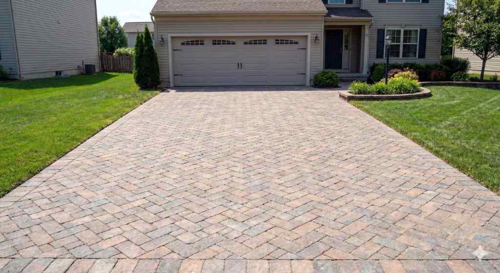 A paver driveway installed by experienced hardscape contractors.