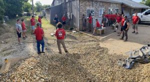 Hardscapers receiving training on a project in Osage Beach, MO.
